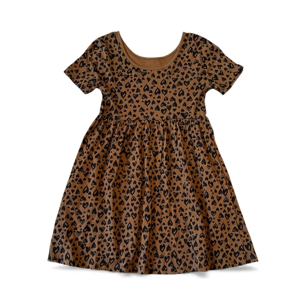 Old Navy Kids Tan and Black Heart Pattern Dress